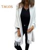 Winter Fall Women Jacket Thick Fleece Fringe Tassel Hem Long Bat Sleeves Open Stitch Cardigan Knitted Fuzzy Mid Length Coat Outdoor Daily Wear Shawl