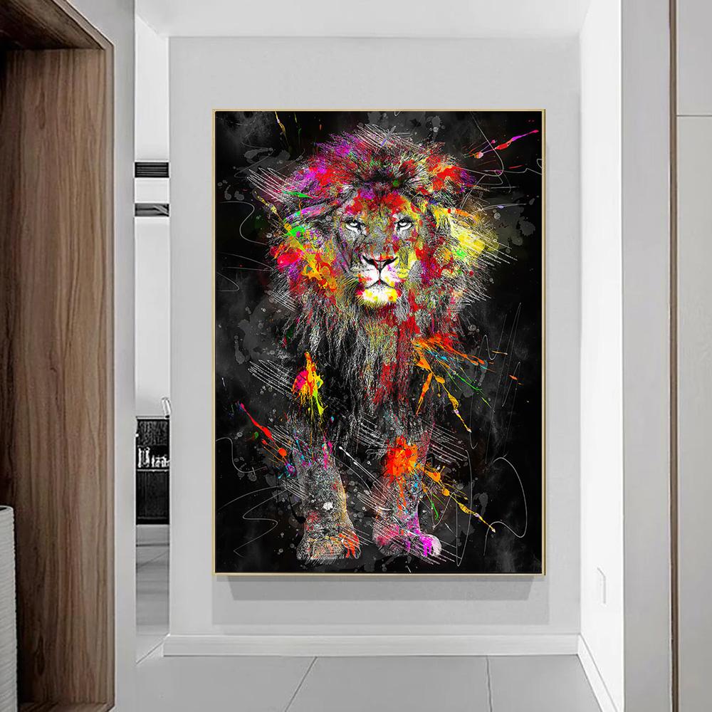 Граффити, абстрактное животное, настенный художественный постер, красочный лев, слон, домашний декор, холст, картина, украшение для гостиной, фреска, изображение