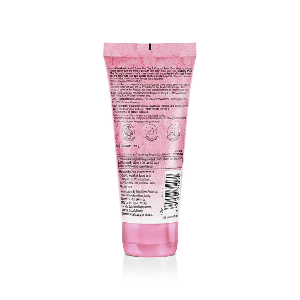 Everyuth Naturals Антивозрастная розовая глина и древесный уголь гель для умывания 150г Глубокое очищение для всех типов кожи
