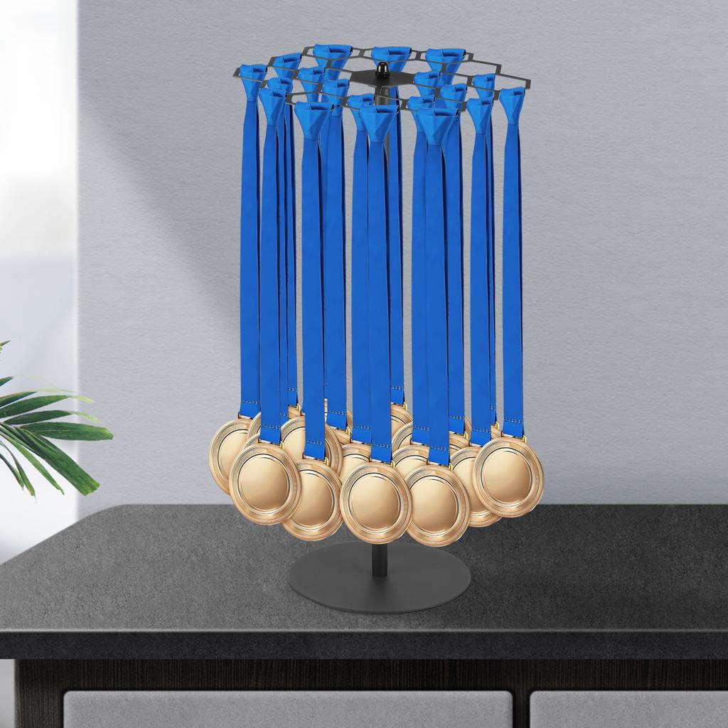 Tabletop Medal Display Stand Metal 360°Rotatable Medal Hanger for Basketball Running Sports Race, 40+ Medals Storage Racks