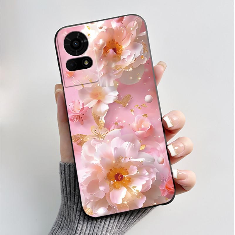 For TCL 50 LE K23 K24 Case Back Cover Luxury Butterfly Flowers Black Shockproof Soft Silicone Bumper Phone Casing TCL 50LE Coque