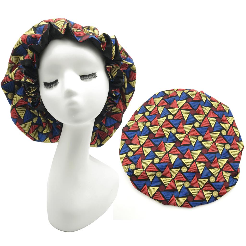 African Pattern Print Ankara Bonnet Double Layer Satin Large Turban for Women Sleep Night Hat Silk Hair Ladies Night Parties