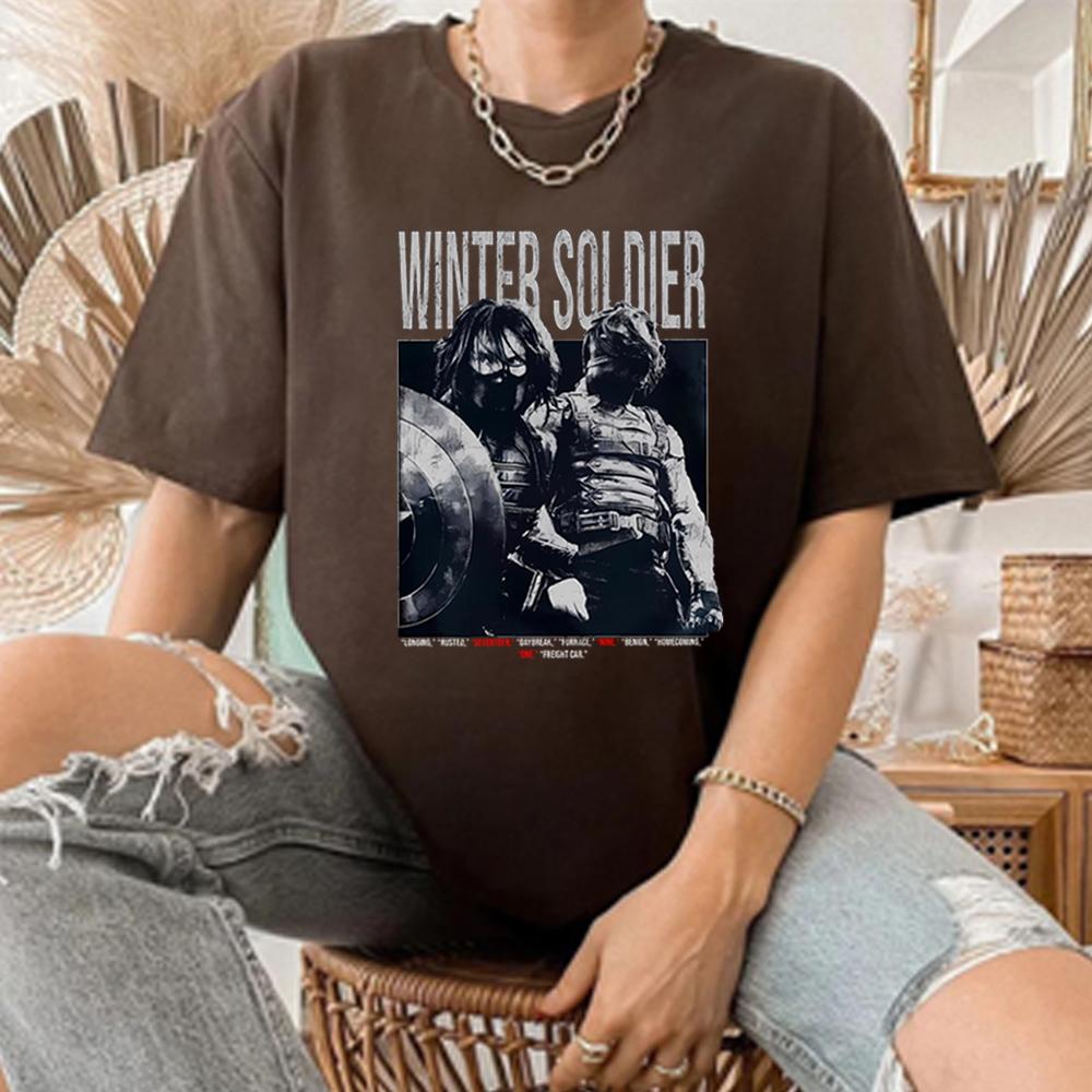 Vintage Winter Soldier T Shirt Bucky Barnes Shirt Retro 90s Tshirt Unisex Short Sleeves Tops Trendy Graphic T Shirts Fan Gifts