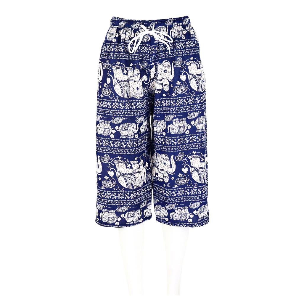 Капри Слоны Укороченные Брюки Регулируемый Эластичный Пояс Веревка Свободные Штанины Женские Мужские Унисекс Принт Таиланд Повседневная Уличная Одежда Пляжная Бохо Ретро Винтаж