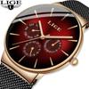 2020 New LIGE Blue Casual Mesh Belt Fashion Quartz Gold Watch Mens Watches Top Brand