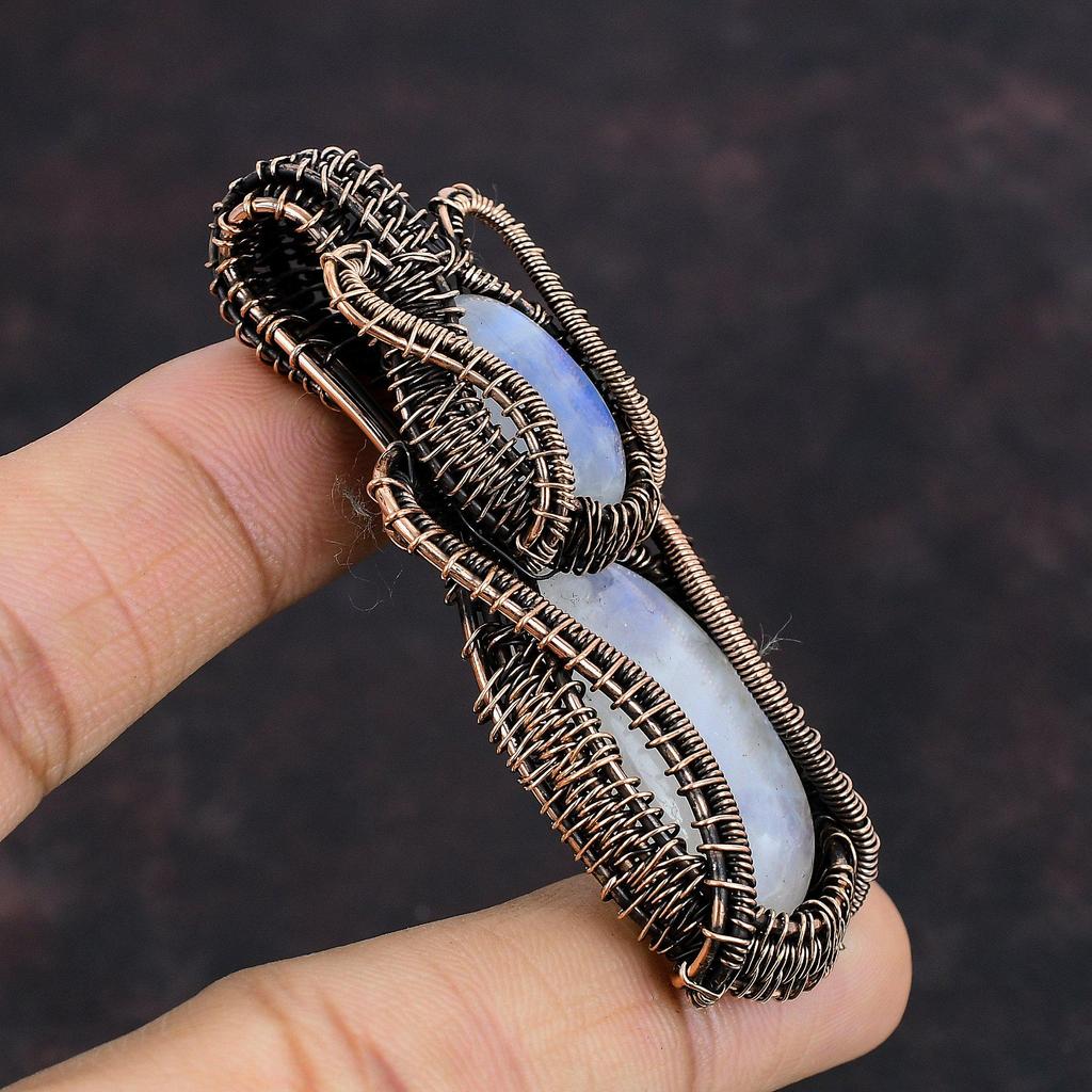 Кулон из Радужного Лунного Камня, Кулон, обернутый медной проволокой, Ювелирные изделия, обернутые проволокой, Кулон из драгоценного камня ручной работы, Красивые медные украшения, Подарок для нее