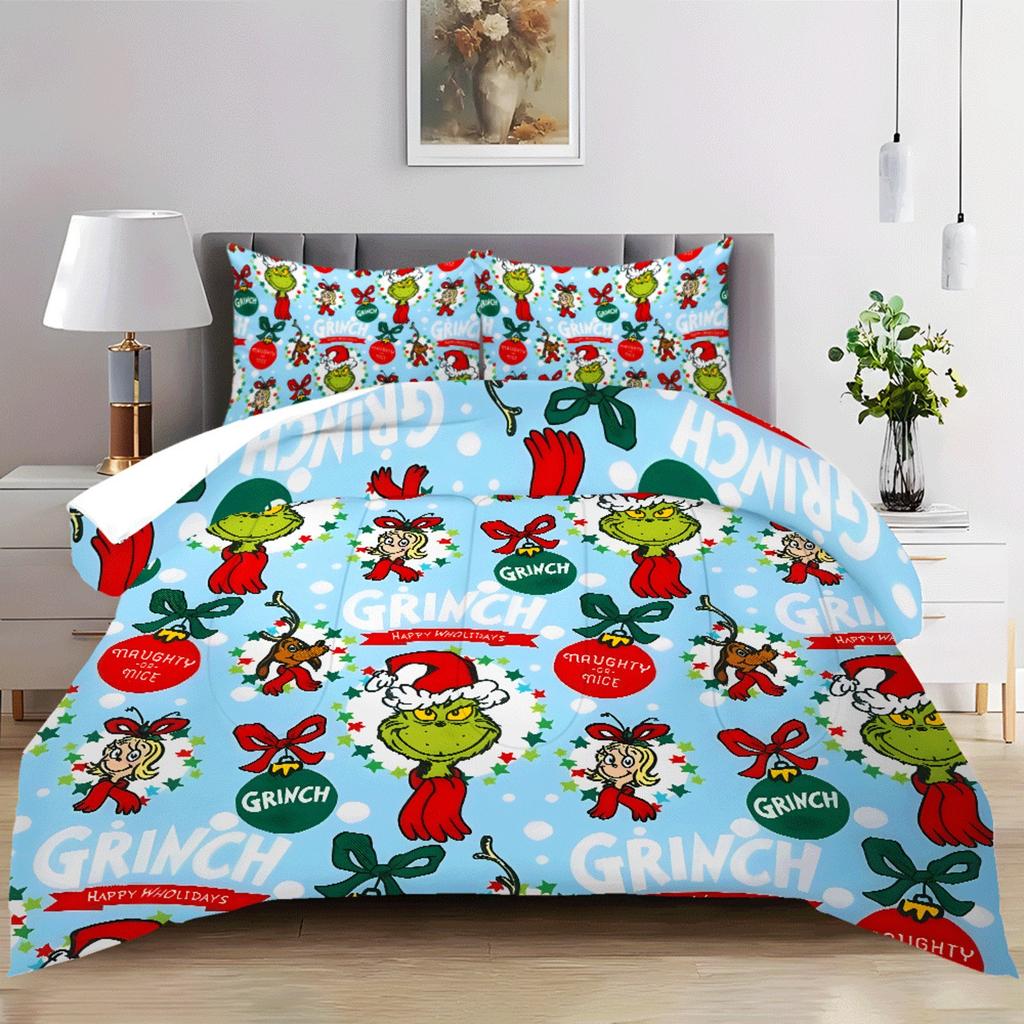 Пододеяльник с принтом рождественских украшений. Супермягкая матовая микрофибра для двуспальной кровати. Удобный комплект с застежкой-молнией и 2 наволочками.