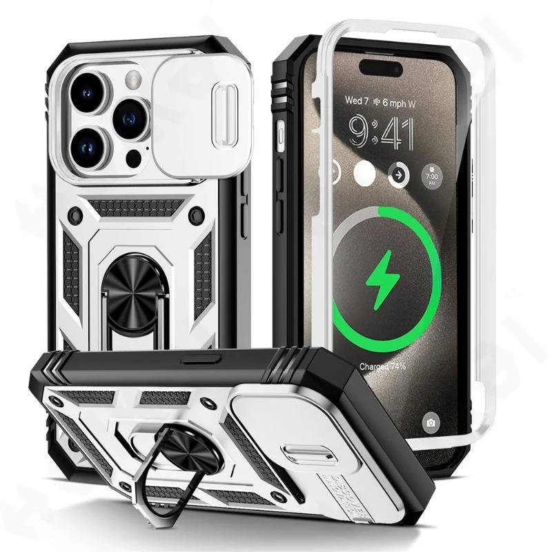 Case For iPhone 15 14 13 12 11 Pro XS Max XR 8 7 Plus Camera Slide Military Grade Armor Protection 360 Degree Rotate Armor Cover