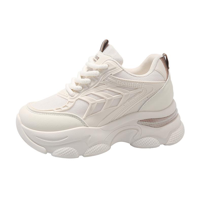 Inner Height Increase Women's Single Shoes Spring New Breathable Dad Shoes Platform Mesh Small Sports Casual Shoes Women
