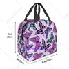 Custom Purple Colorful Butterfly Insulated Lunch Bags for Work School Waterproof Cooler Thermal Lunch Box Women Kids