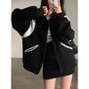 2023 Autumn Vintage Jacket Women Casual Zipper Black Patchwork Baseball Coat Korean Fashion Female Loose Oversized Clothing