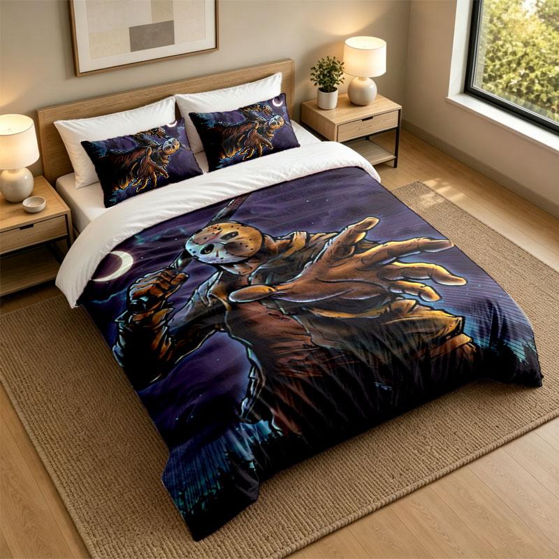 3Pcs Bedding SetFriday the 13th Jason Voorhees Soft Bed Sheet and Two Pillowcases Home Bedroom Decor
