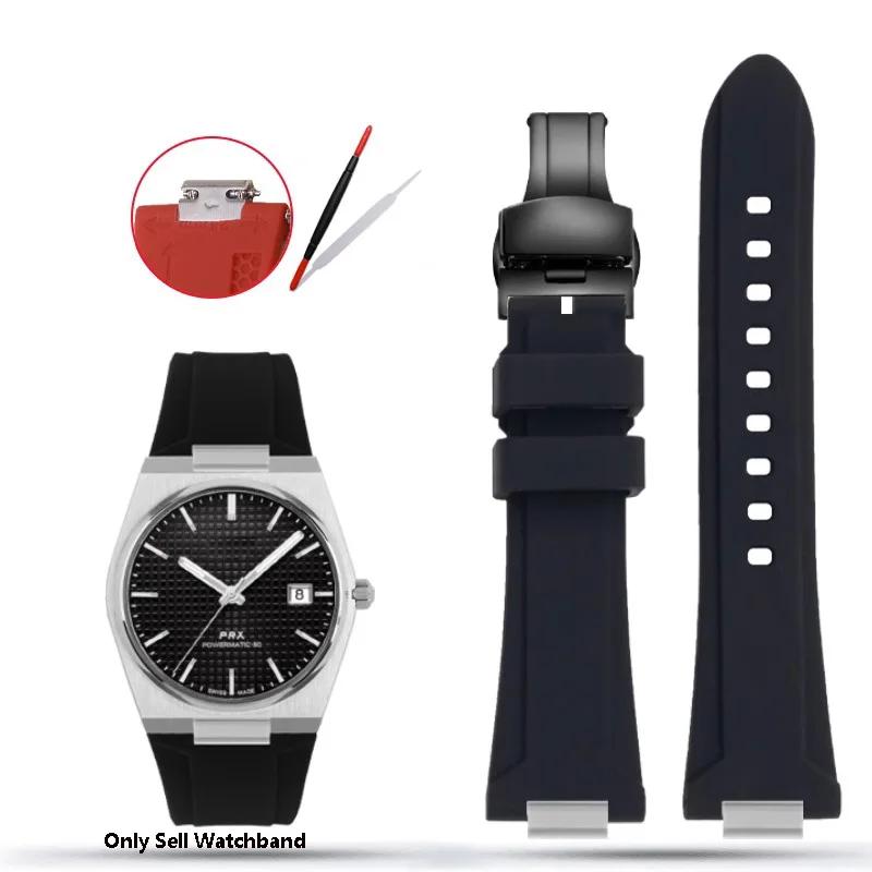 Silicone Rubber Watchband For TISSOT PRX Watchband T137.407/T137.410 Series Super Player Men Wrist Strap 26x12mm Convex End