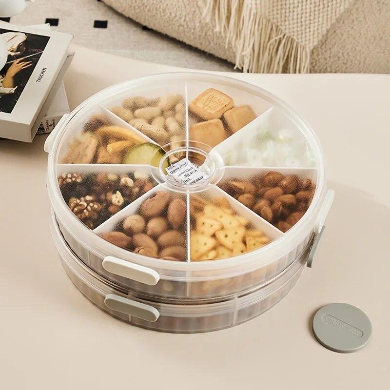 Круглый разделенный поднос, тарелки для хранения фруктов, конфет, орехов с крышкой, съемный разделительный поднос для журнального столика, вечеринки по случаю дня рождения