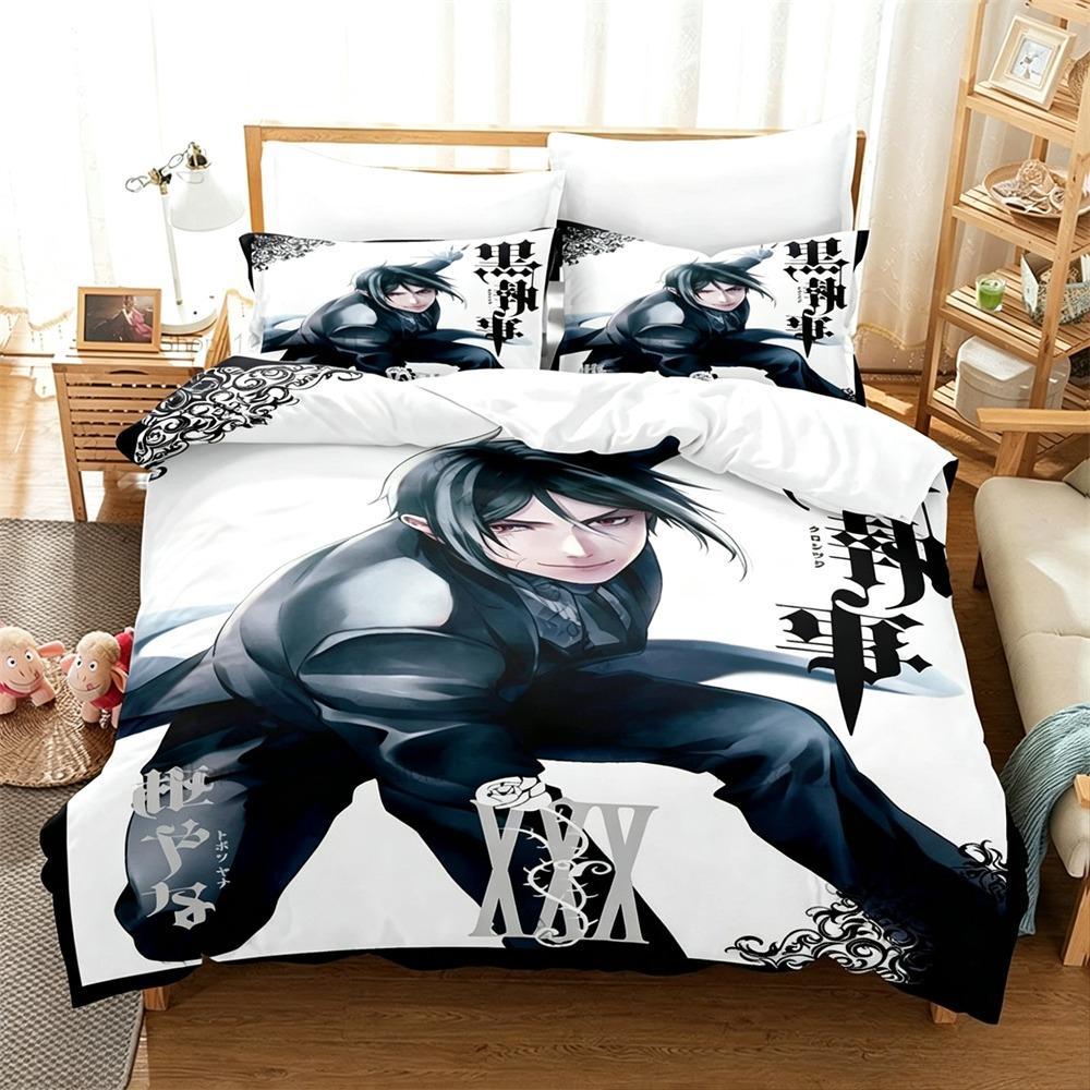 Black Butler Kuroshitsuji Bedding Set 2/3 Piece Duvet Cover Set Sebastian Ciel Cartoon Bed Linen for Kids Adults Bedroom
