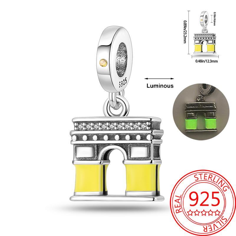 Creative 925 Silver Eiffel Tower Gold Heart Double Charm Fit DlY Bracelet Necklaces Women's Dating Jewelry Accessories