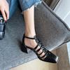 Fashion HOT SALES Summer Shoes Women Square Toe Cover Heel Gladiator Modern Sandals Geunine Leather Chunky Heel High Heel Woven Sandals