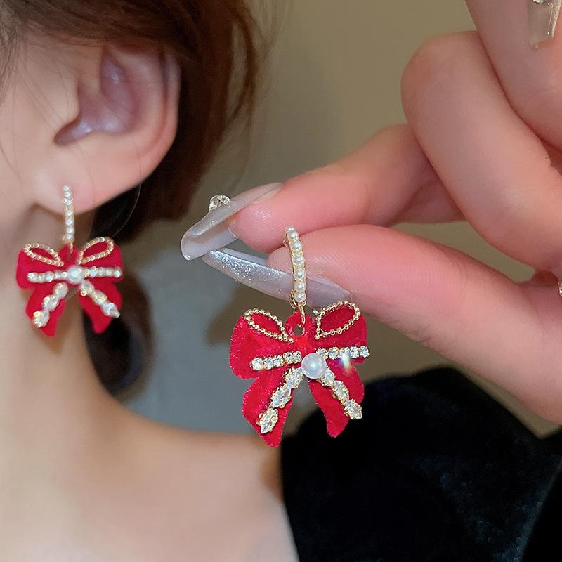 Весенние и летние серьги-пусеты в стиле ретро с флокированным бантом и бахромой из жемчуга, серьги-трансформеры для двух способов ношения, женские