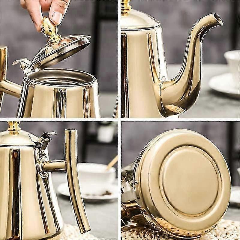 1.5L Gold Stainless Steel Teapot with Filter, Vacuum Insulated Coffee Carafe for Tea