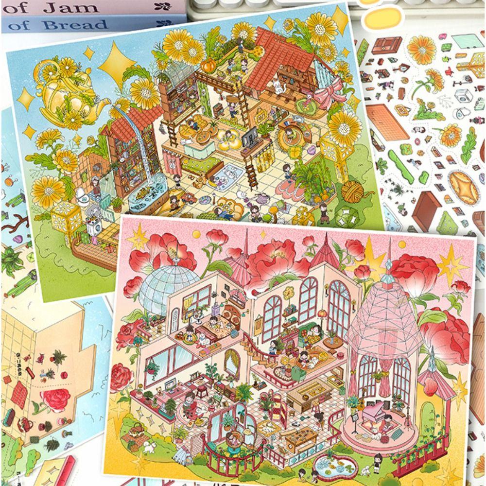 3D 3D Landscape Sticker 2 Themes DIY Cabin Scene Sticker Cute DIY Toy Game Stickers  Decompress