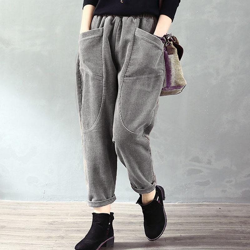 Зимние повседневные вельветовые шаровары женские модные свободные полосатые толстые спортивные брюки теплые простые элегантные брюки