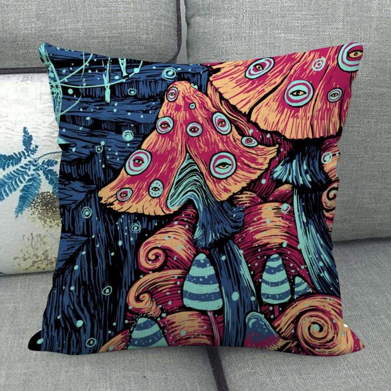 45X45см Наволочка с грибным артом Квадратная на молнии Хлопково-льняные наволочки Спальня Дом Офис Декоративная наволочка WJY12.25