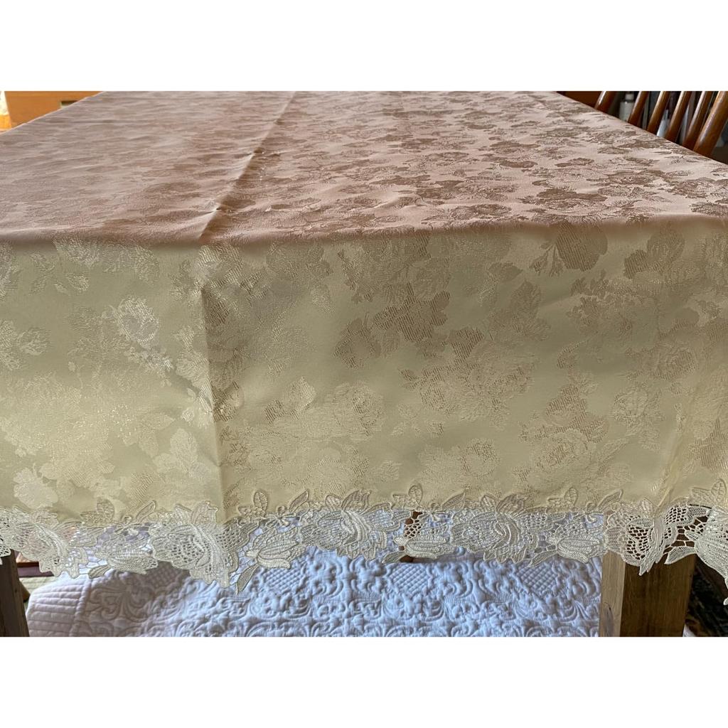 Vivienne Tablecloth Beige Polish Old Rose Lace Embroidered Table Center WK2229N3 (135x180cm, & White) Runner/Table