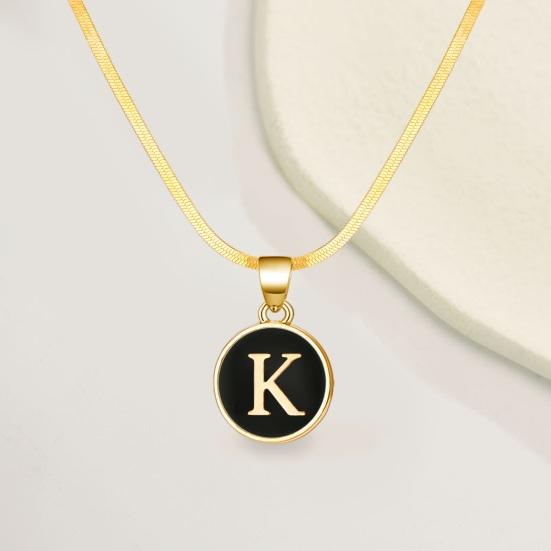 Black Letter Round Pendant Necklace 26 Letter Snake Chain Necklace Women Adjustable