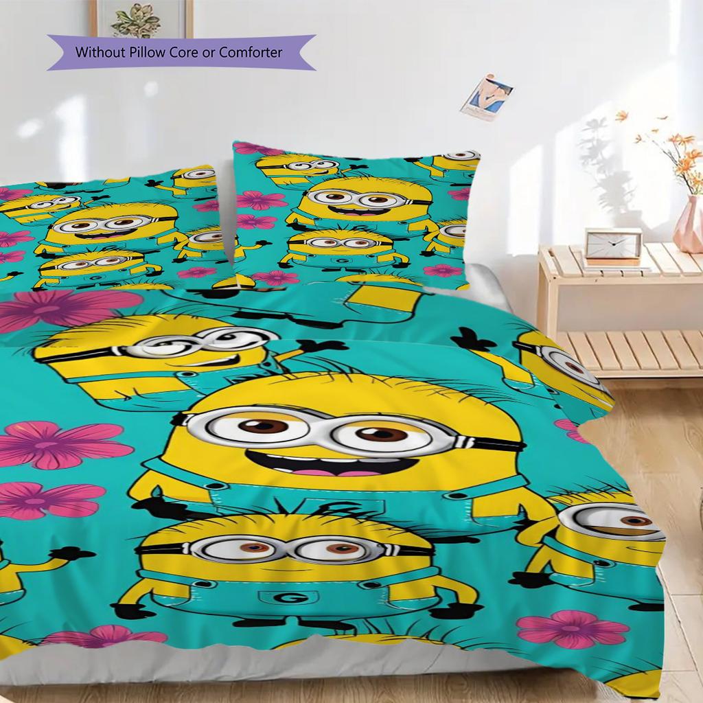 Minions Blue Background Threepiece Set 1 Duvet Cover 2 Pillowcase Without Core Duvet Cover And Pillowcase Bedding Set Soft And Comfortable