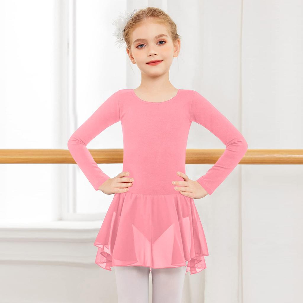 Девочки Цветной Боди из Тюля с Длинным Рукавом Костюм для Танцев