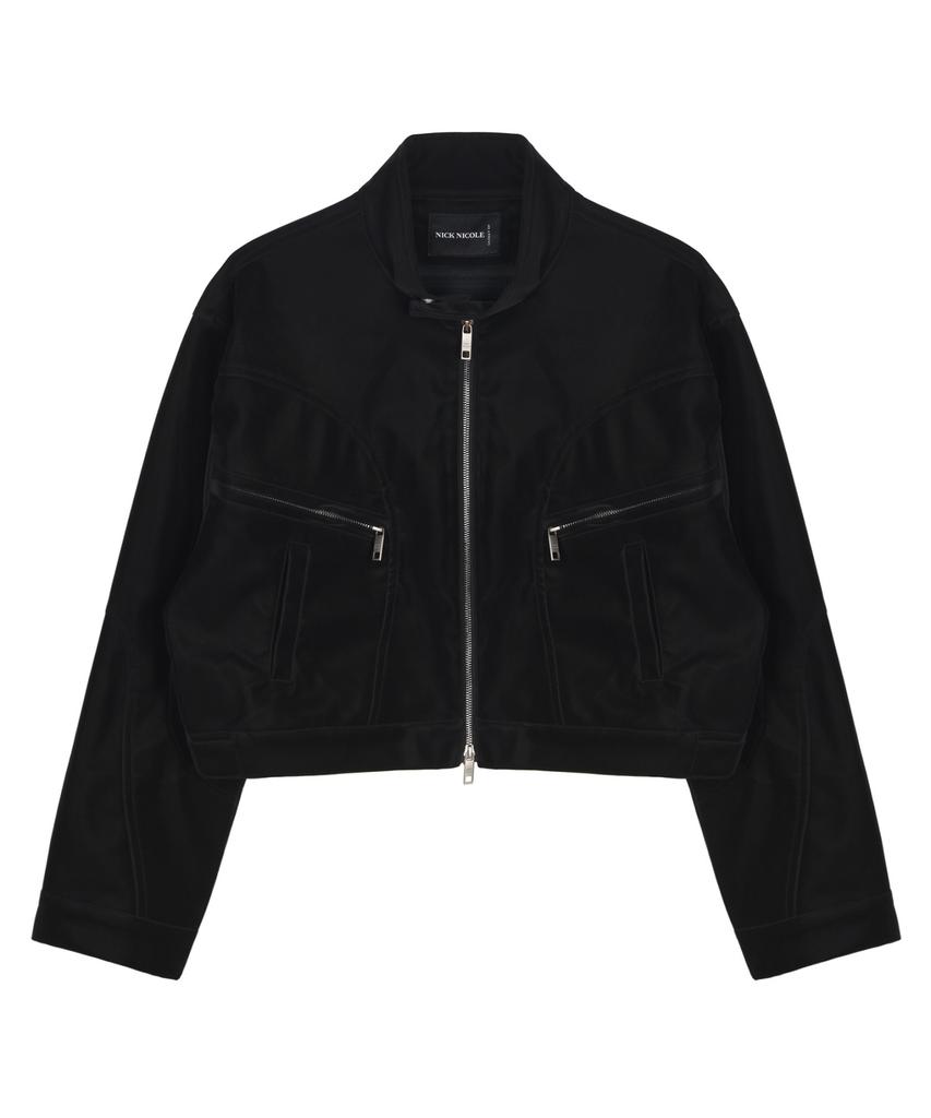Nick&Nicole Satin Leather Crop Blouson Jacket_Black