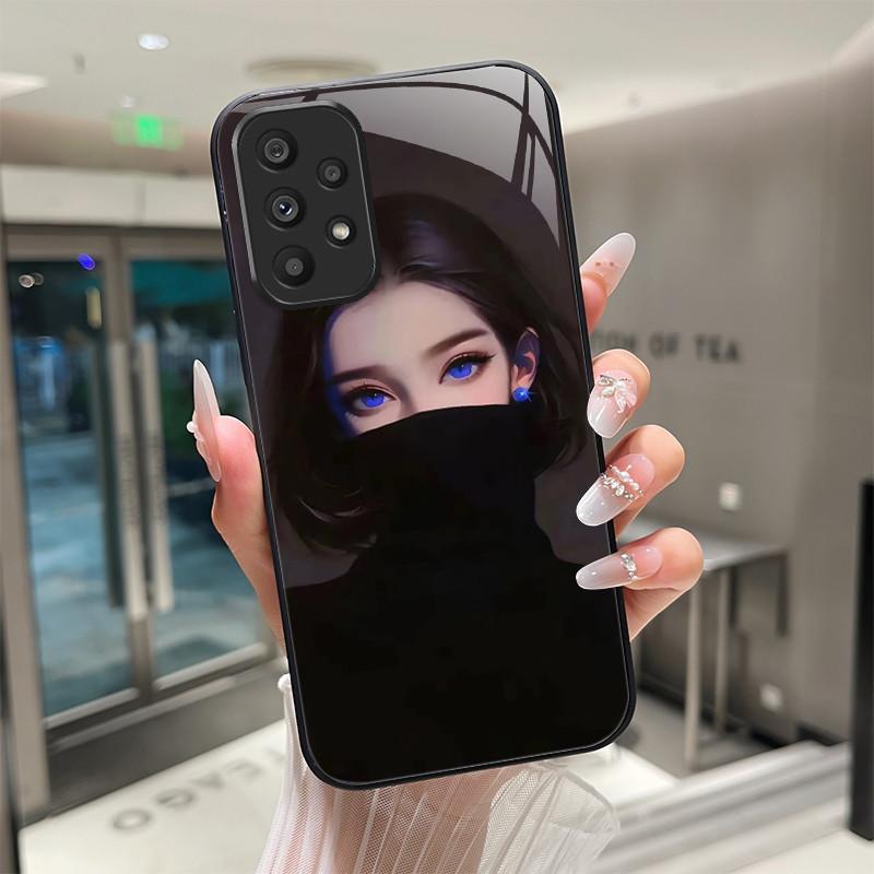 Cute Cartoon Cats Flower Case For Samsung Galaxy A52 A52S A72 4G 5G Tempered Glass Phone Case Protective Back Cover Hard Shell