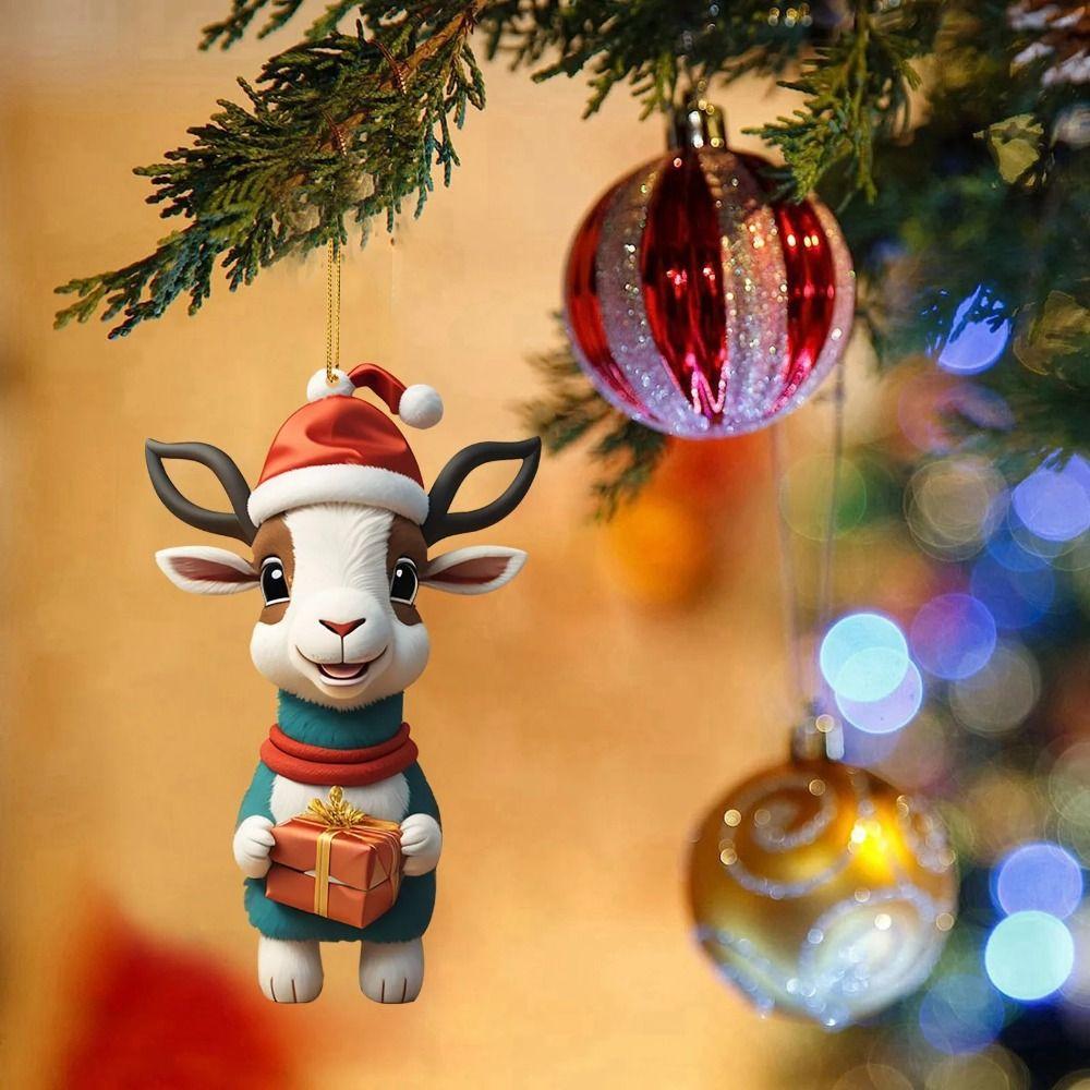 Милый мультяшный козлик, цветочный венок, подарочная коробка, подвеска в виде собаки, креативные рождественские украшения в виде снежинок, вечеринка