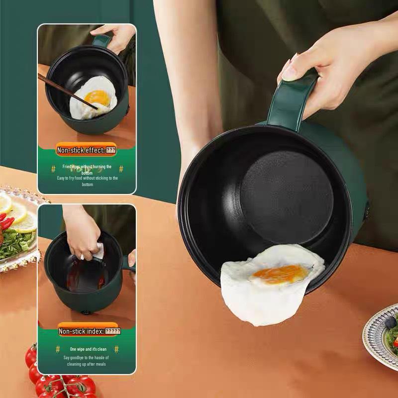 Компактная многофункциональная электрическая лапшеварка: Сковорода с антипригарным покрытием и кастрюля из нержавеющей стали для общежитий