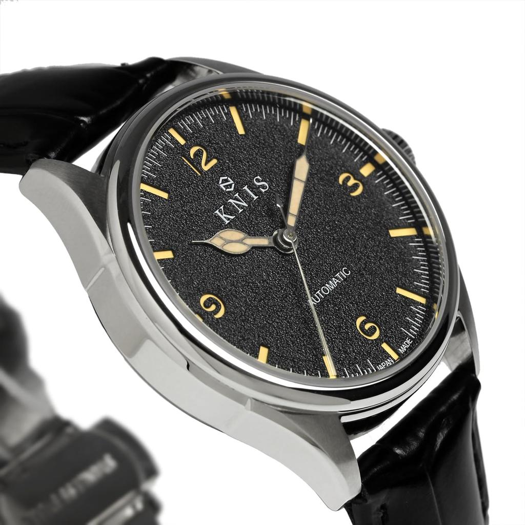 KNIS Лак Сделано в Японии Автоматические часы Ретро Модерн Super Luminova Сапфировое стекло Ремешок из натуральной кожи Водонепроницаемость 10 АТМ Механические Черные