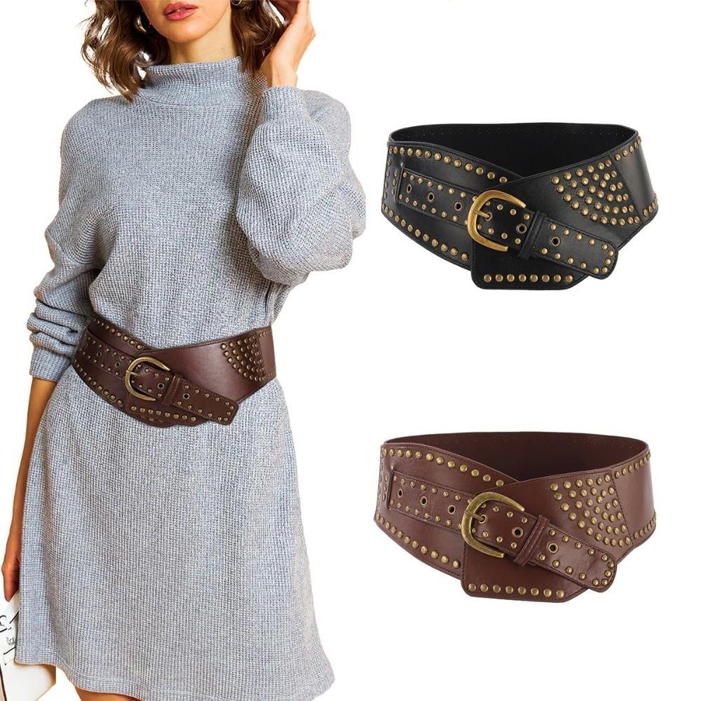 Metal Rivet Wide Belt Adjustable Waist Band Fashion Irregular Cummerbund Spice Girls
