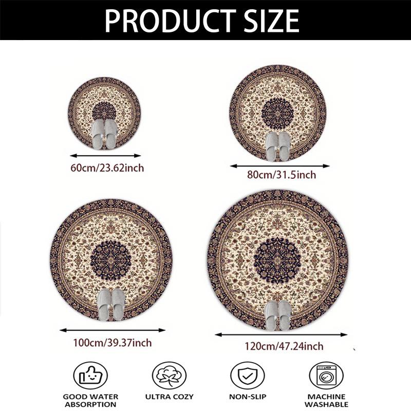 Round Persian Pattern Area Rug for Living Room Home Decoration Oriental Vintage Boho Style Accent Floor Mat Decor