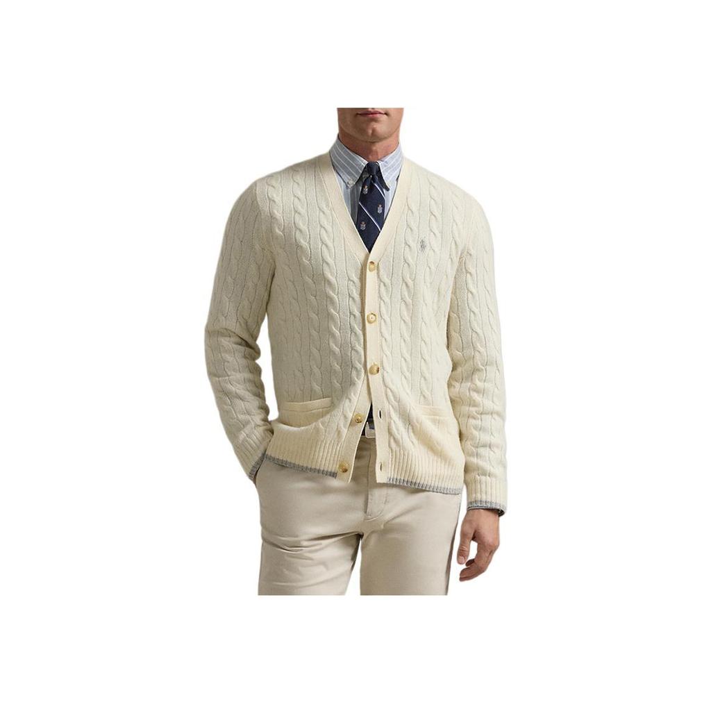 Polo Ralph Lauren FW24 Solid Color Small Pony Embroidered V-Neck Knit Sweater Men Sweater Cream MNPOSWE16822052-101