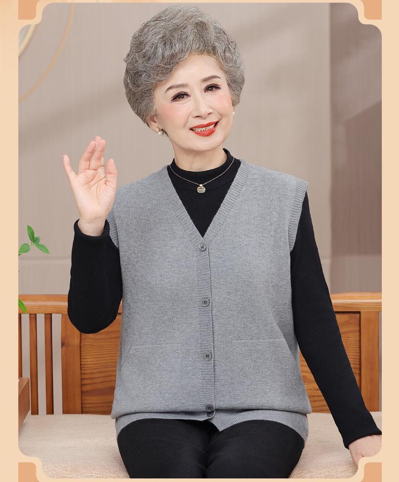 Autumn & Winter Fashion Vest and Cardigan for Middle-aged & Elderly Women - Plus Size V-neck Jacket