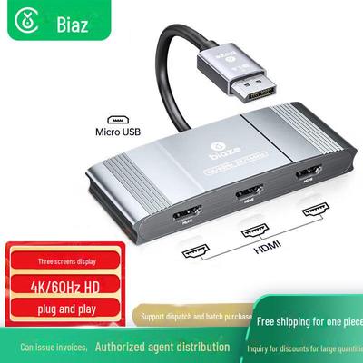 Biaz DP to HDMI 1-к-3 Конвертер Док 4K 60 Гц для Многоэкранных Компьютеров и Ноутбуков