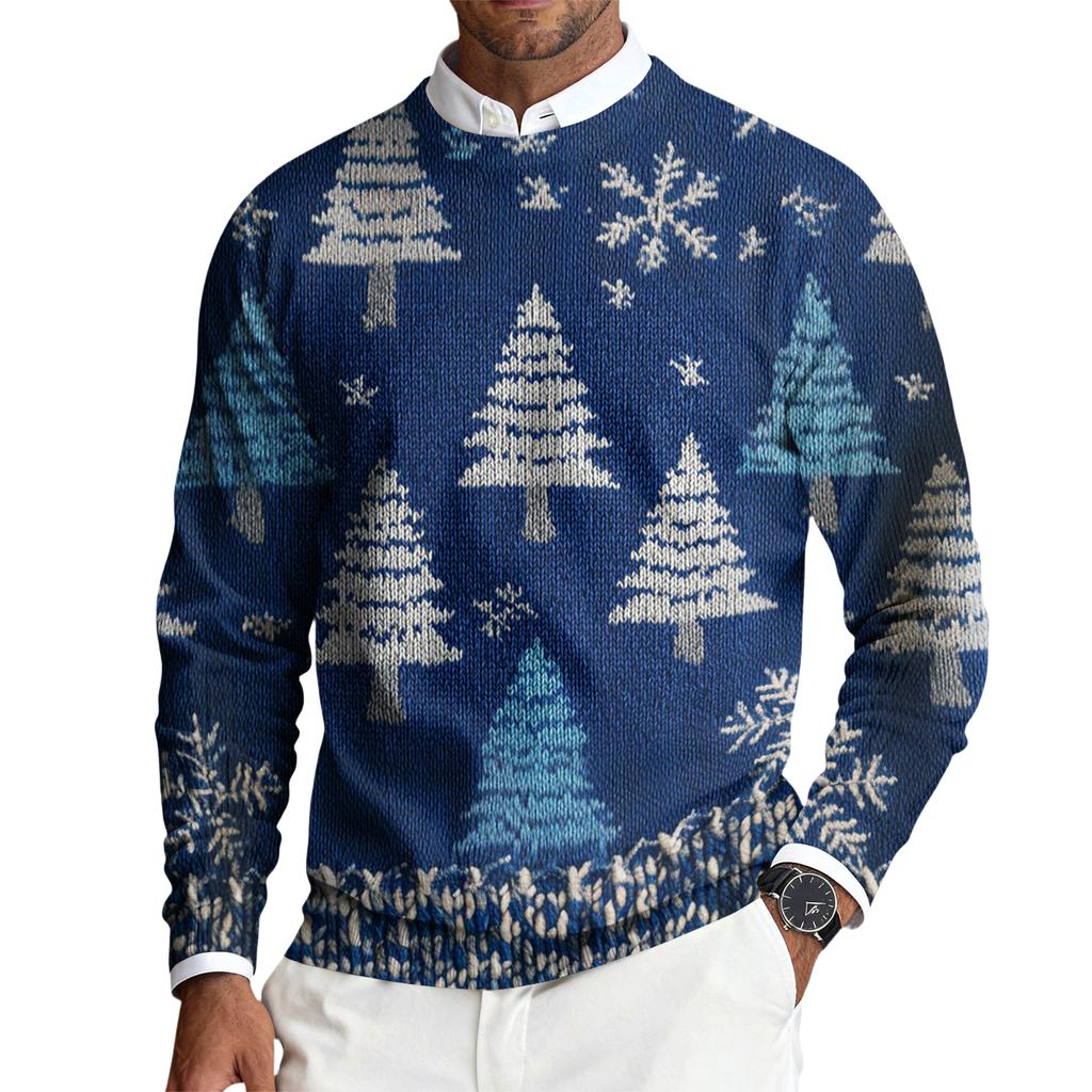 Мужской пуловер с круглым вырезом, длинными рукавами и рубчатой вязкой