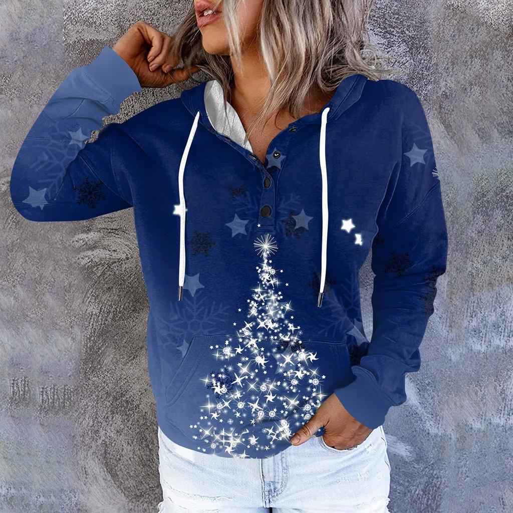 Женские повседневные модные принты с длинным рукавом на пуговицах пуловеры с капюшоном толстовки