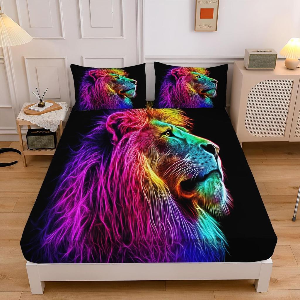 Детский комплект постельного белья с животными, мультяшный комплект простыней с принтом льва, детский для мальчиков и девочек, сафари, зоопарк, простыня на резинке, коллекция для спальни