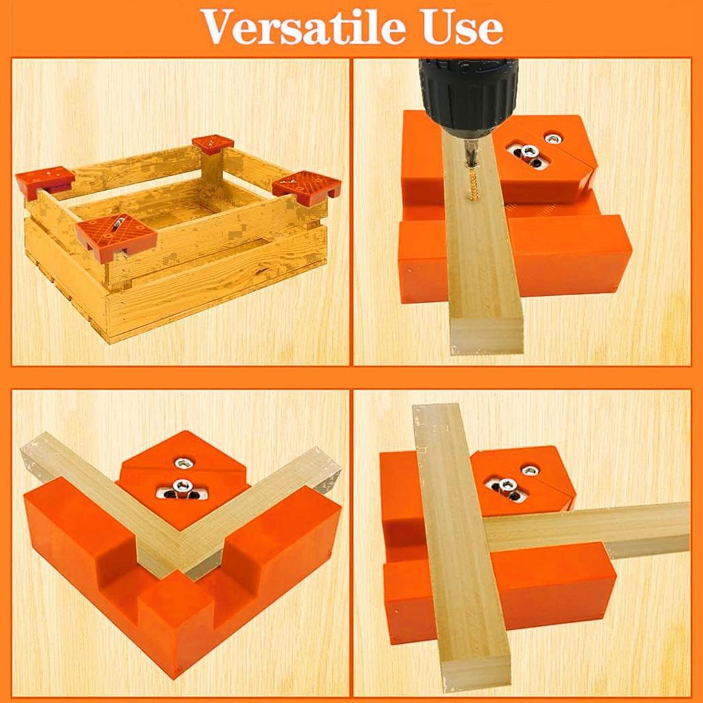 4PCS Woodworking Box Clamps Squares 90 Degree Right Angle Adjustable Stainless Steel Corner Clamping Tool Orange Corner Clamps