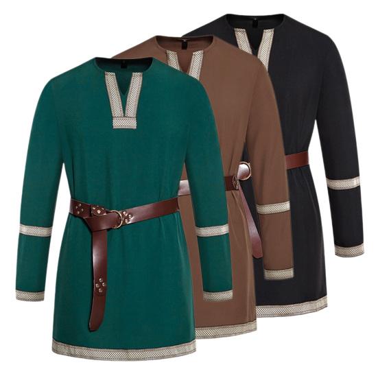 Средневековая туника викингов, рубашка с v-образным вырезом и длинными рукавами, вышивка, унисекс, косплей, сцена, события эпохи Возрождения, костюм на Хэллоуин, пиратский топ