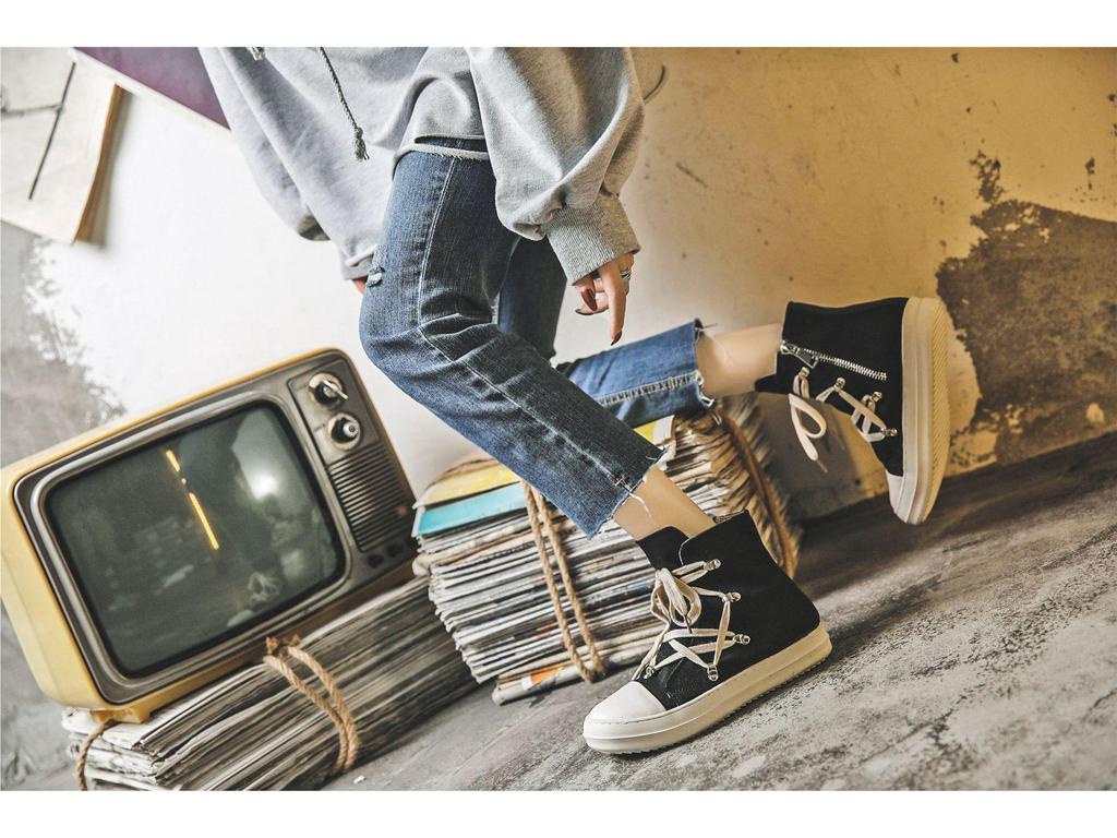 Spring 24 Pentagram Thick-Soled Canvas Sneakers: Stylish Unisex Hip-Hop High-Tops for Street Fashion