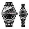 Calendar 3ATM Waterproof Luminous Analog Display Stainless Steel Stylish Pair Watch Pair Watch Quartz Leisure Business Couple Fashion Accessories