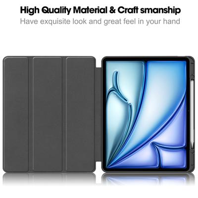 Для iPad Эйр 13 (2025)/(2024) Кожаный чехол-подставка трифолд для планшета с отделением для стилуса