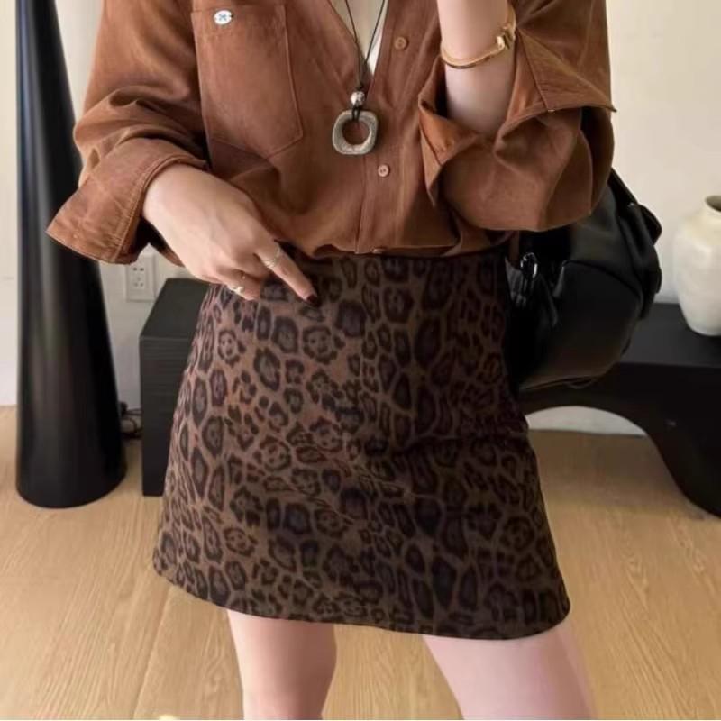 Новая женская юбка-миди с леопардовым принтом и высокой талией, облегающая фигуру, в стиле ретро, А-силуэта, мини.