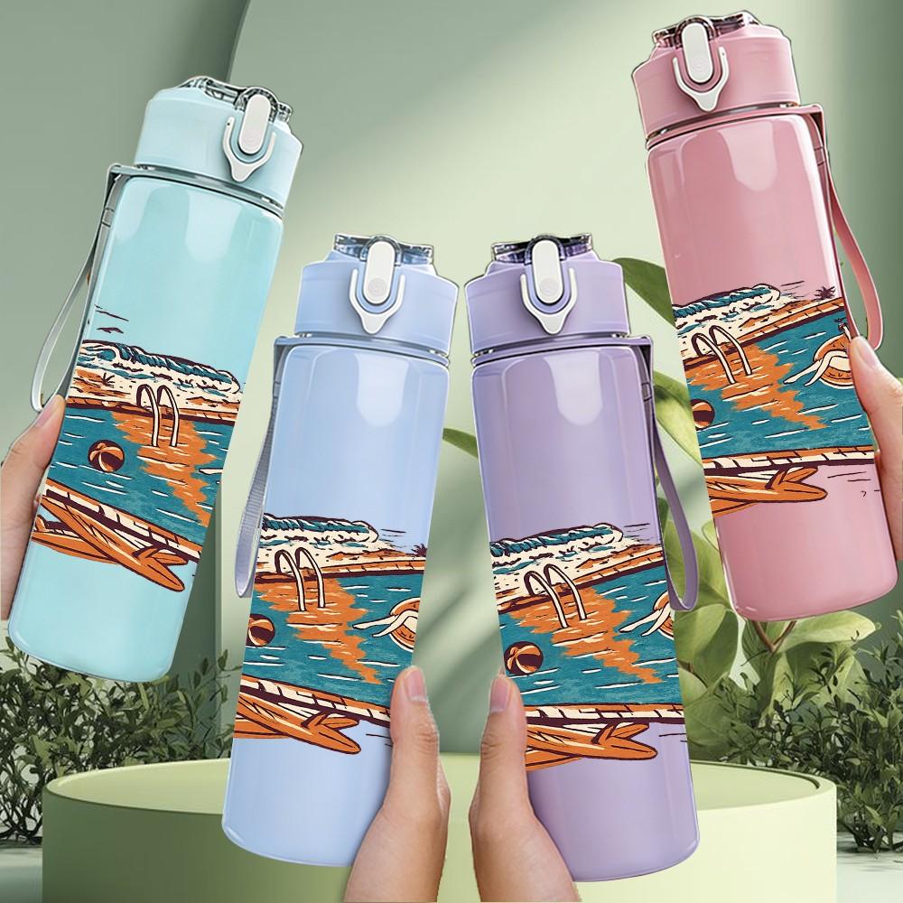 1PC Vintage Desert Road Trip Print 750ml Color Plastic Sports Water Bottle Leakproof Flip Straw Lid Suitable for Sports Office Home Use